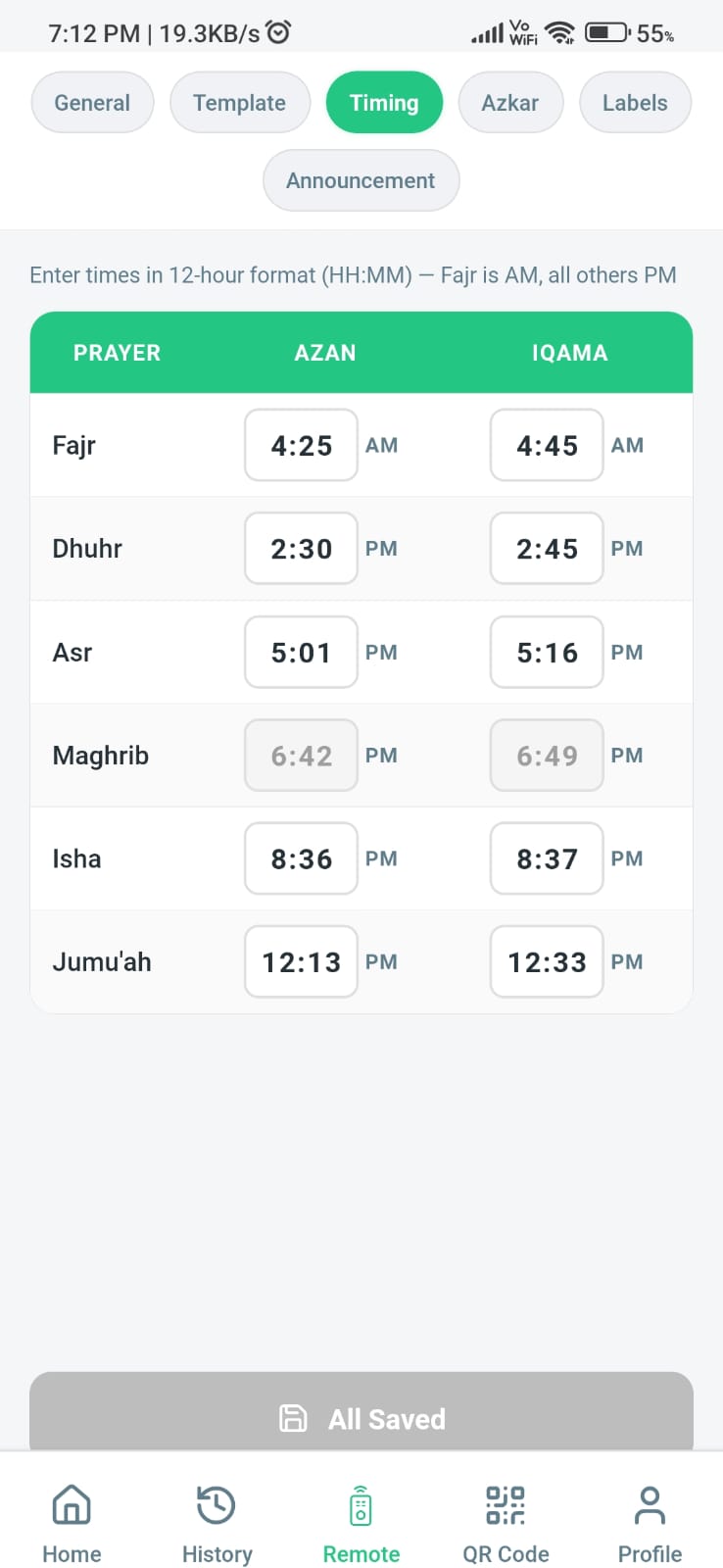 Prayer Times